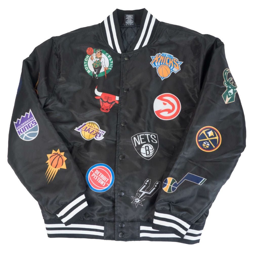 NBA スタジャン UNK ブラック オールオーバー 総柄 サテン メンズ 長袖