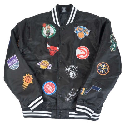 NBA スタジャン UNK ブラック オールオーバー 総柄 サテン メンズ 長袖 