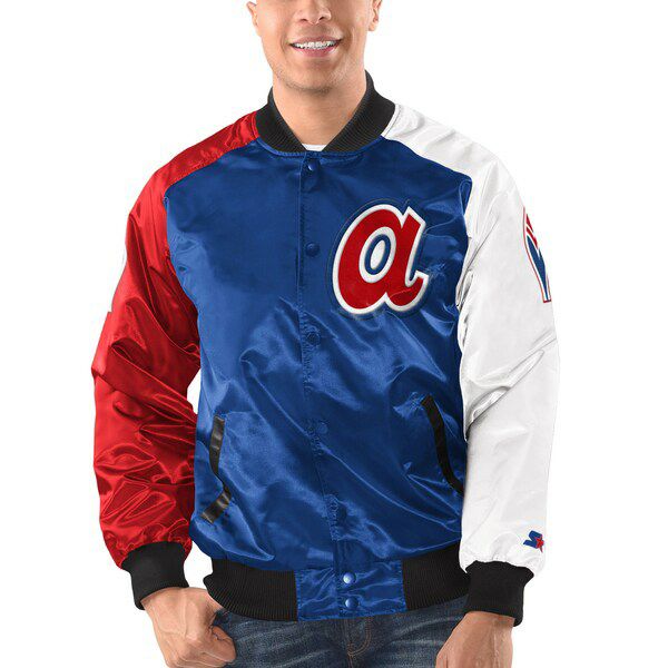 MLB ブレーブス スタジャン Varsity 3カラー サテン フルスナップ