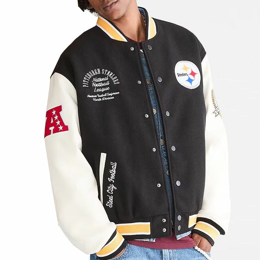 S*a様 古*き様 NFL ブルゾン ブルー ブラック 中綿 ハーフボタン バッ 中綿 ジャケット フード収納 フルジップ TWO POCKET PERFORMANCE